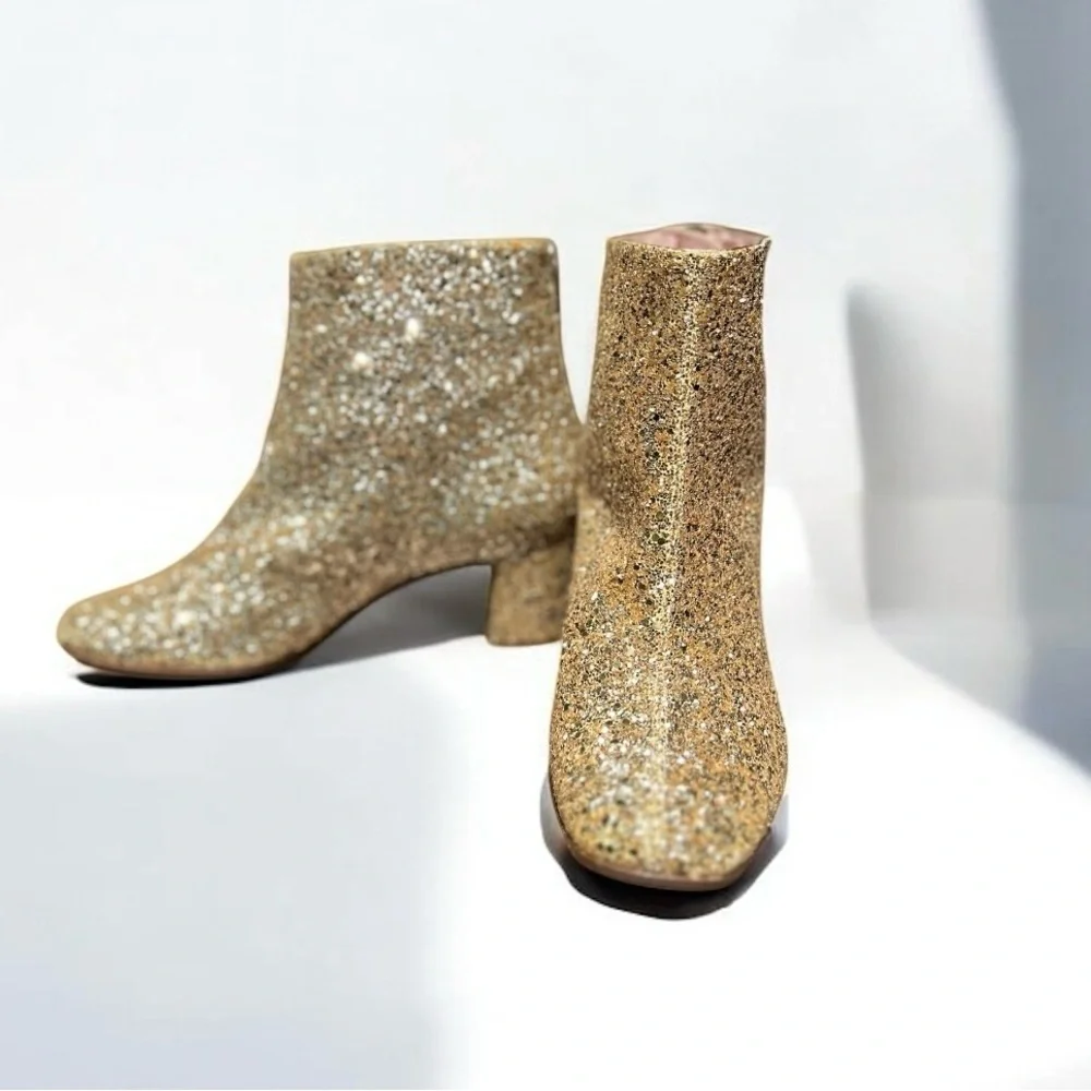 🌻Kate Spade Junelle Gold Glitter Booties | Women's Size 6.5